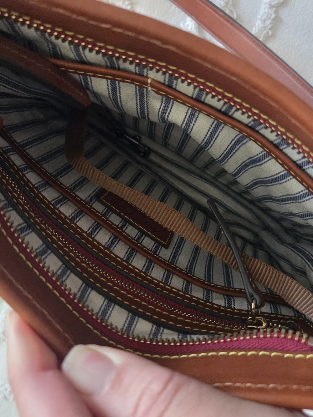 Dooney & Bourke Red Nylon Crossbody Bag with Brown Leather Trim